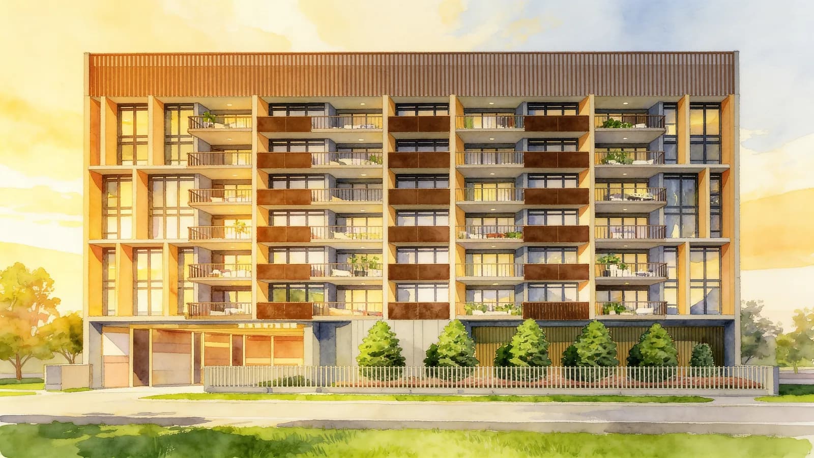Gems Ville, a 7-storey condominium in Geylang. Illustration is AI-generated.