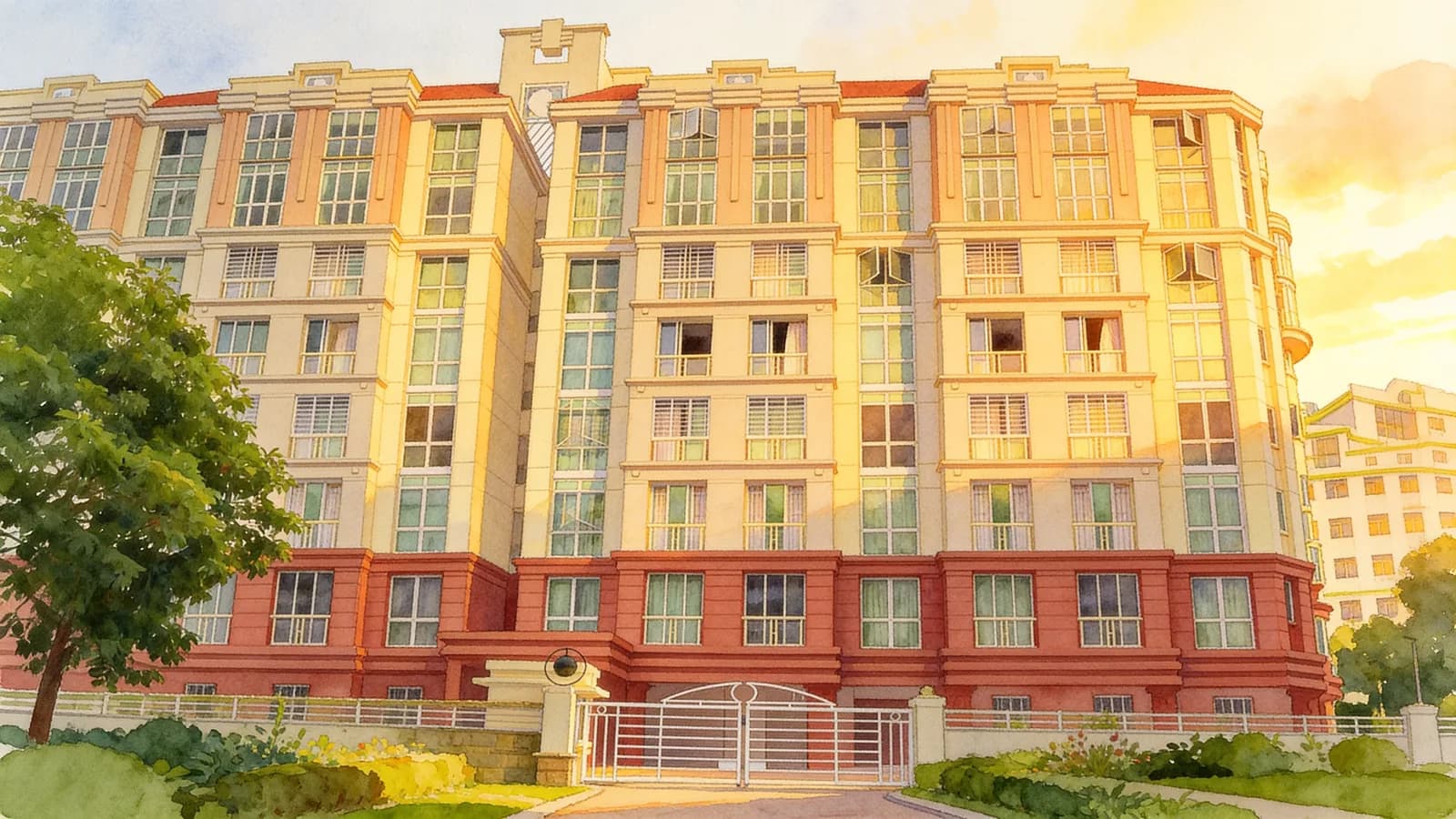 Royal Court, a 9-storey apartment in Bukit Timah. Illustration is AI-generated.