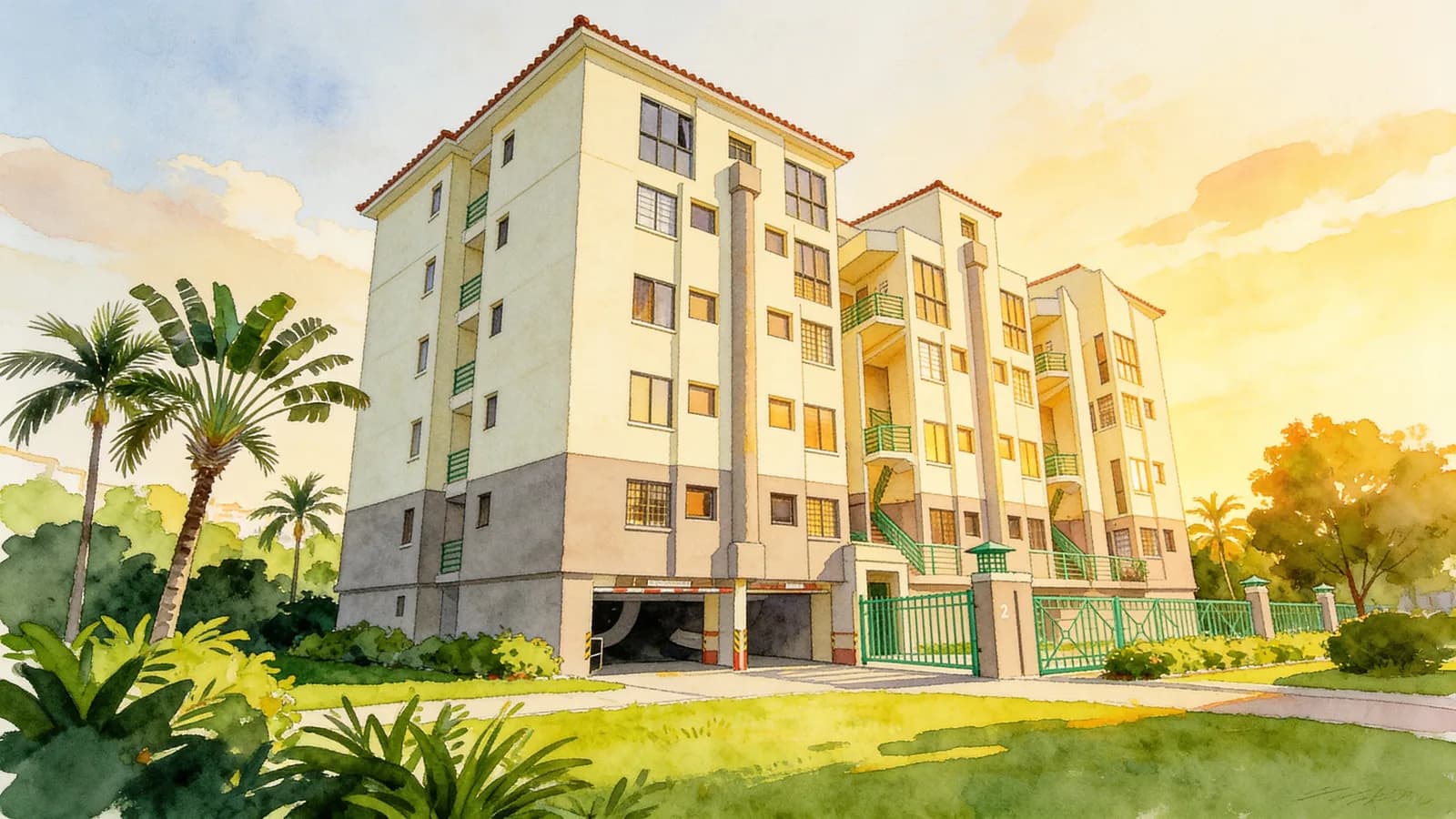Tropicana Condominium, a 3-storey condominium in Tampines. Illustration is AI-generated.