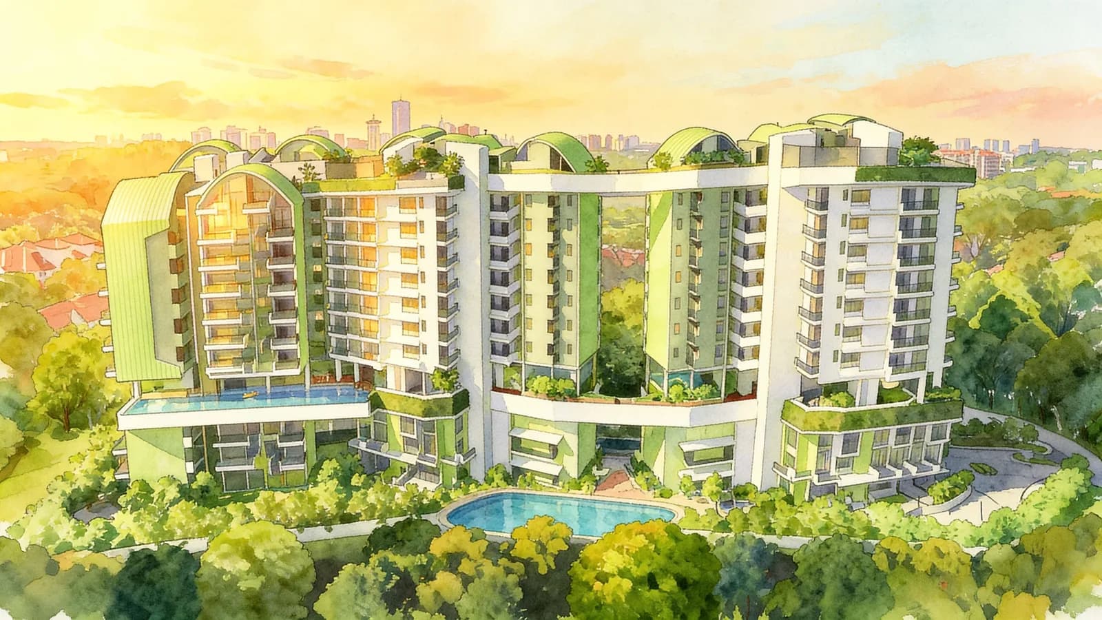Pollen & Bleu, an 8-storey condominium in Tanglin. Illustration is AI-generated.
