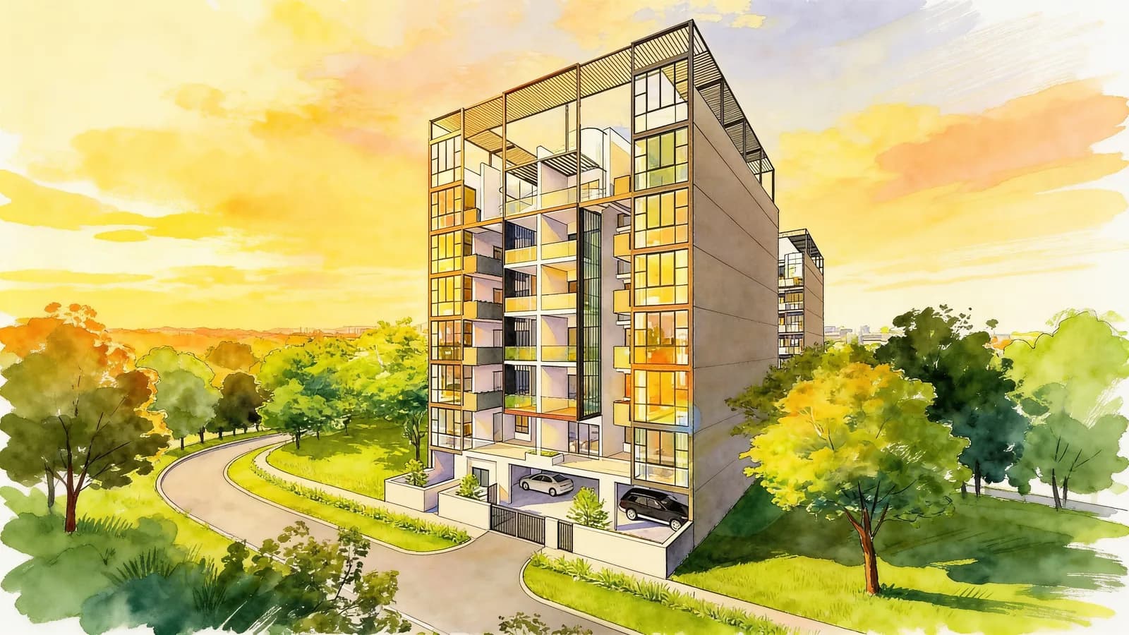Suites 28, a 7-storey apartment in Geylang. Illustration is AI-generated.