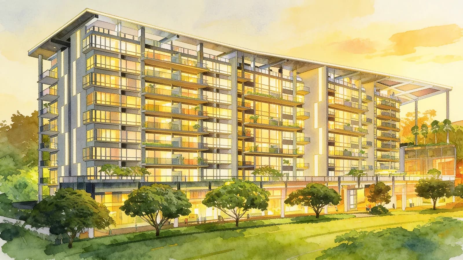 Suites At Orchard, a condominium in Museum. Illustration is AI-generated.