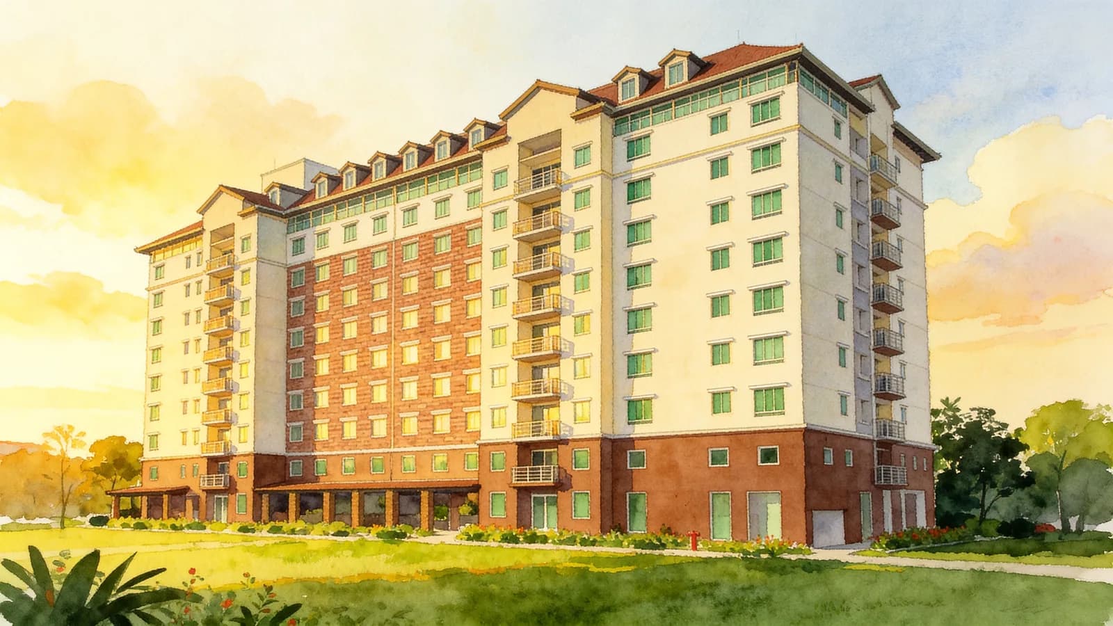 Hullet Rise, a 16-storey condominium in Newton. Illustration is AI-generated.