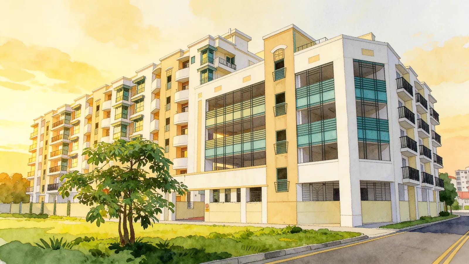 Sims Residences, an 8-storey apartment in Geylang. Illustration is AI-generated.