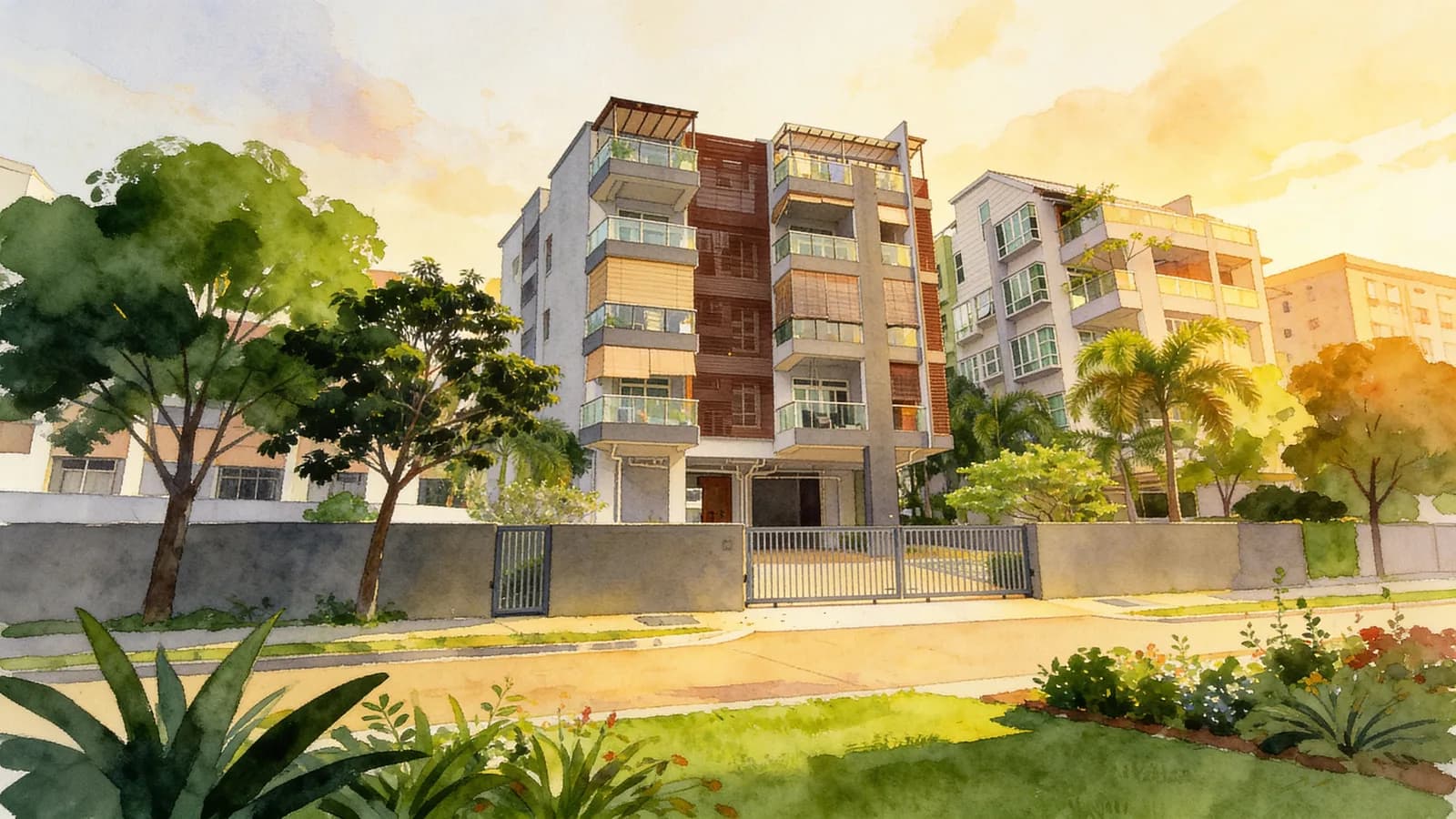 Carlyx Residence, an apartment in Kallang. Illustration is AI-generated.