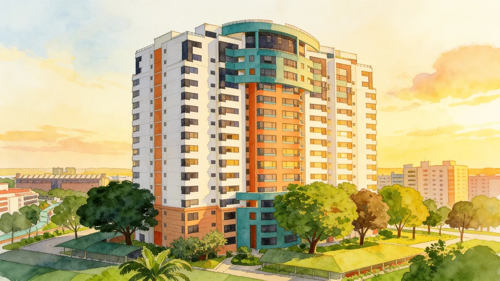 Central Green Condominium, a 23-storey condominium in Bukit Merah. Illustration is AI-generated.