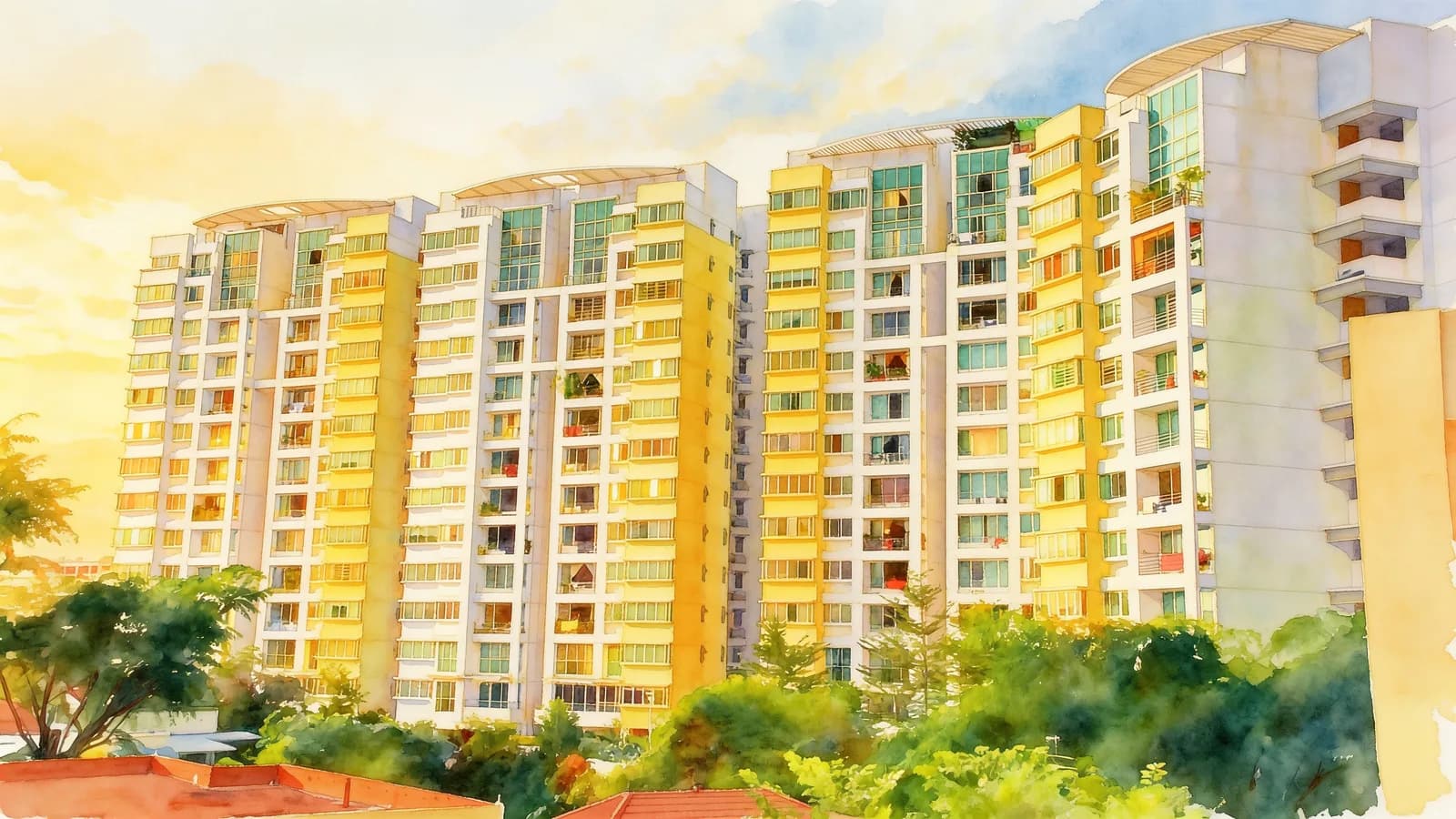 Sunglade, a 13-storey condominium in Serangoon. Illustration is AI-generated.