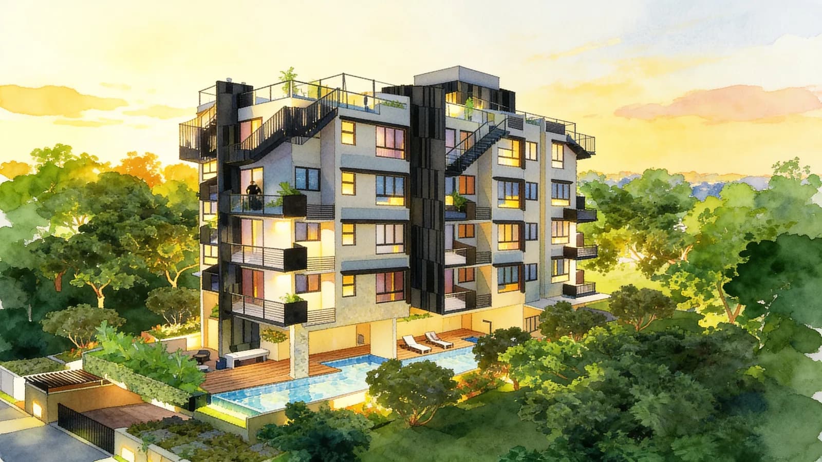 Qube Suites, a 5-storey condominium in Bedok. Illustration is AI-generated.
