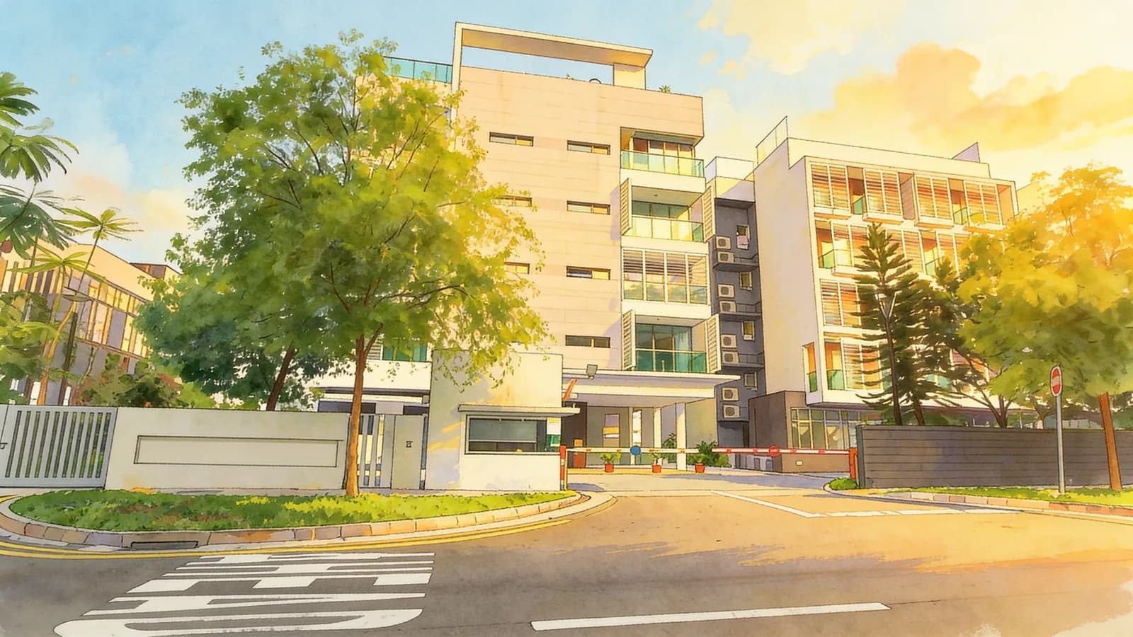 Shelford Suites, a 5-storey apartment in Bukit Timah. Illustration is AI-generated.