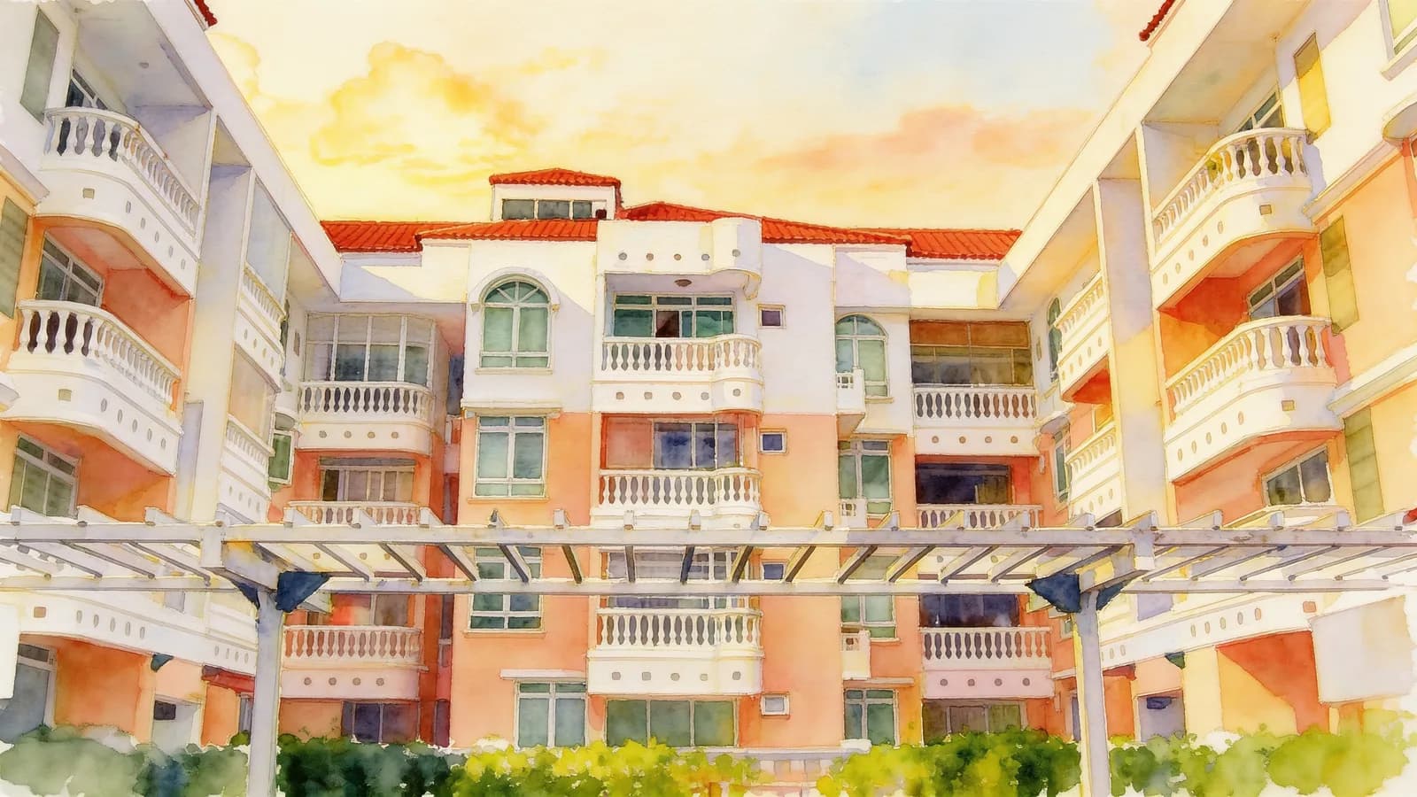 The Courtyard, a 4-storey apartment in Hougang. Illustration is AI-generated.