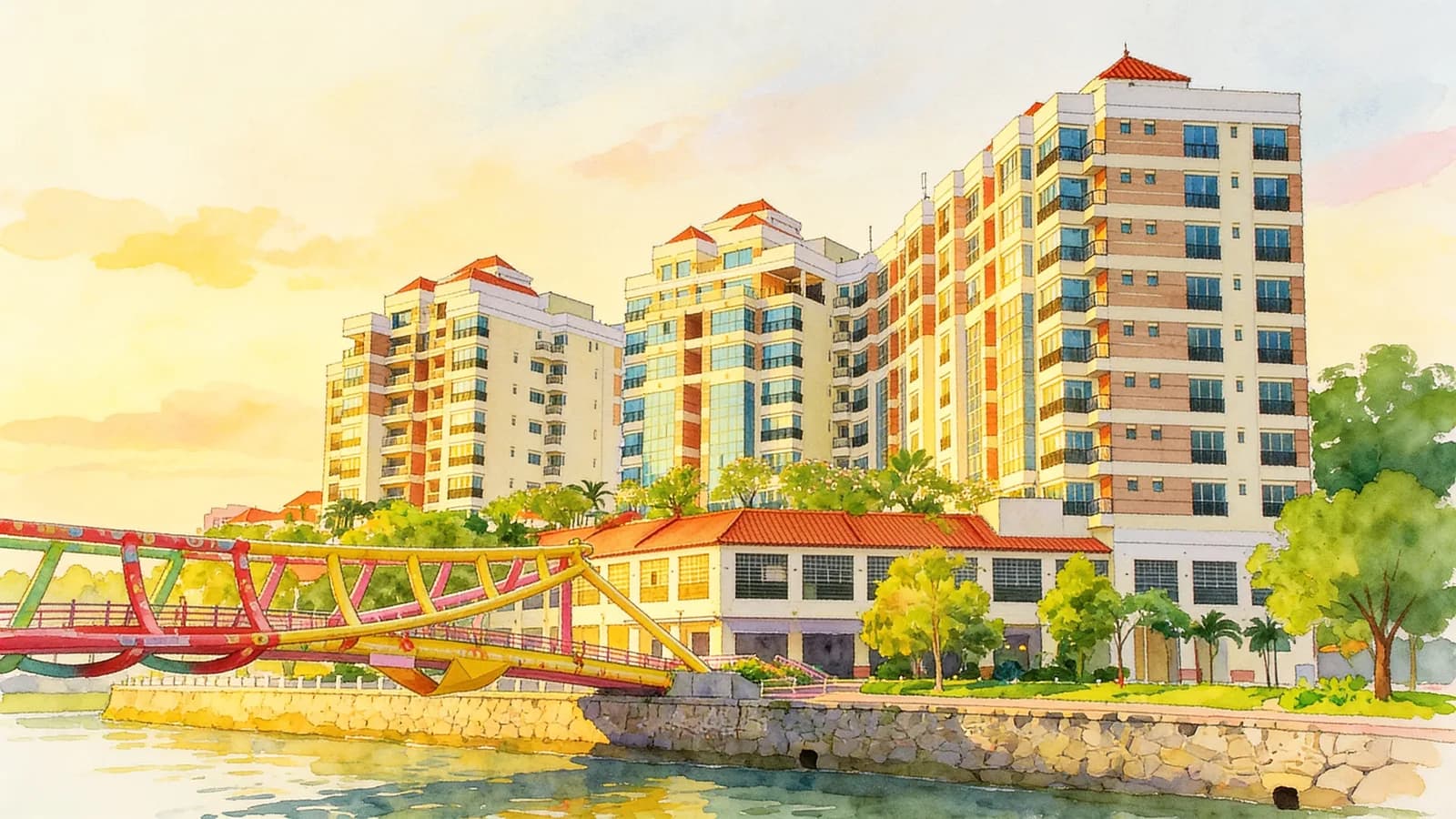 The Quayside, an apartment in Singapore River. Illustration is AI-generated.