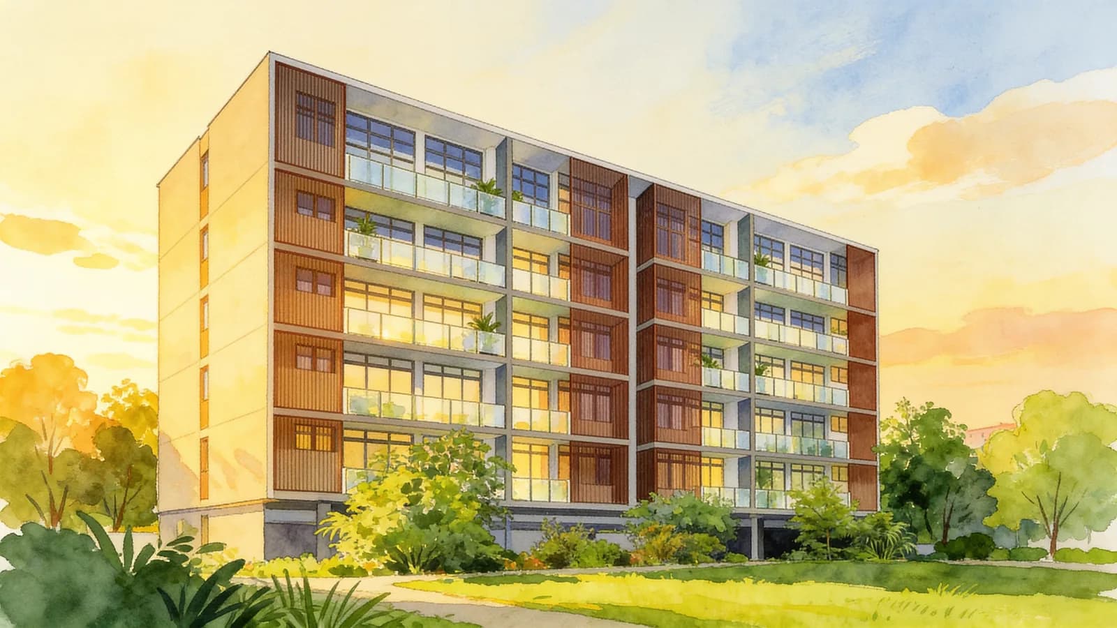 The Mkz, a 6-storey apartment in Newton. Illustration is AI-generated.