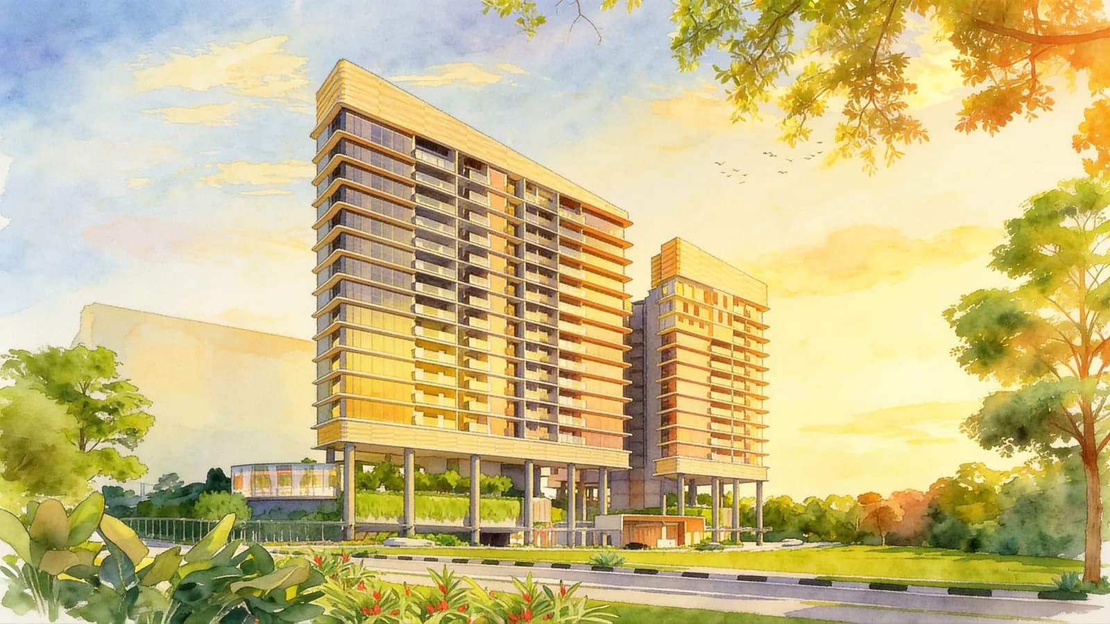 One-North Eden, a 15-storey condominium in Queenstown. Illustration is AI-generated.