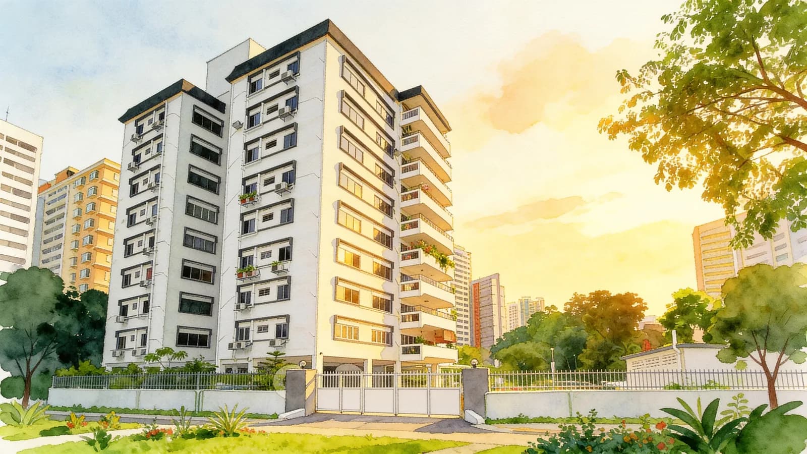 Lion Towers, a condominium in Novena. Illustration is AI-generated.