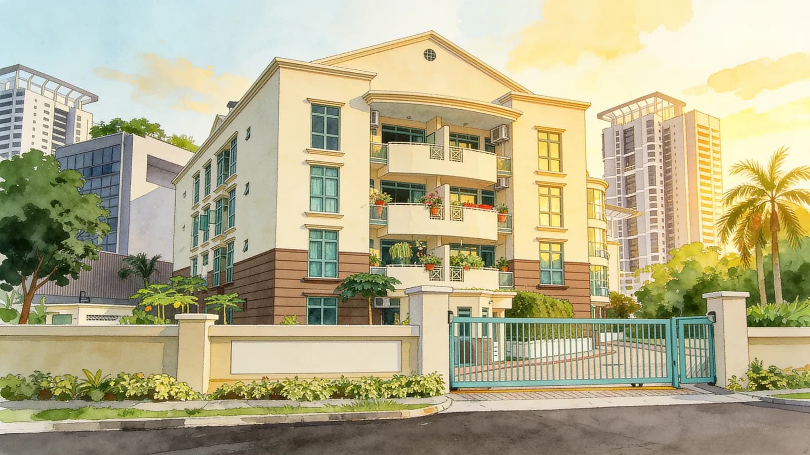 Villas Laguna, a 4-storey condominium in Bedok. Illustration is AI-generated.