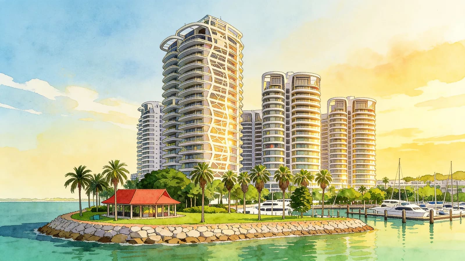 Cape Royale, an 18-storey condominium in Southern Islands. Illustration is AI-generated.