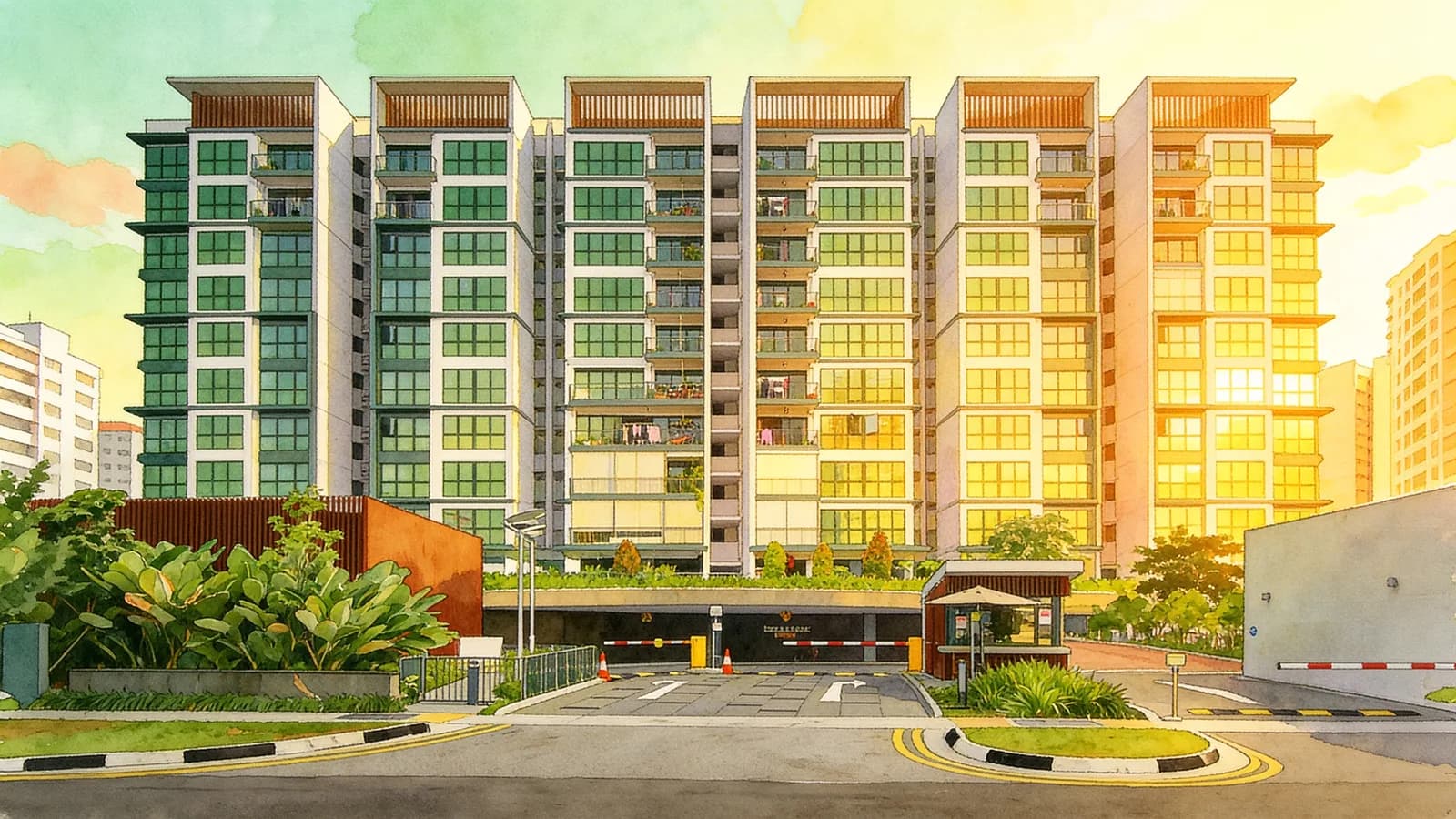 Riverparc Residence, an executive condominium in Punggol. Illustration is AI-generated.