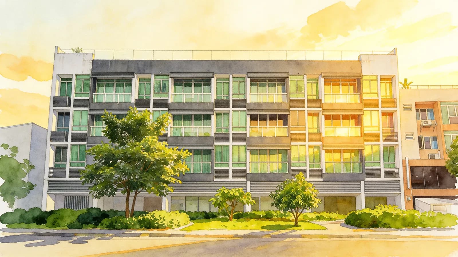 Suites @ Owen, a 5-storey apartment in Kallang. Illustration is AI-generated.