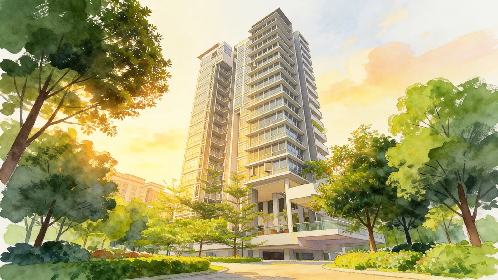 Oxford Suites, an apartment in Kallang. Illustration is AI-generated.