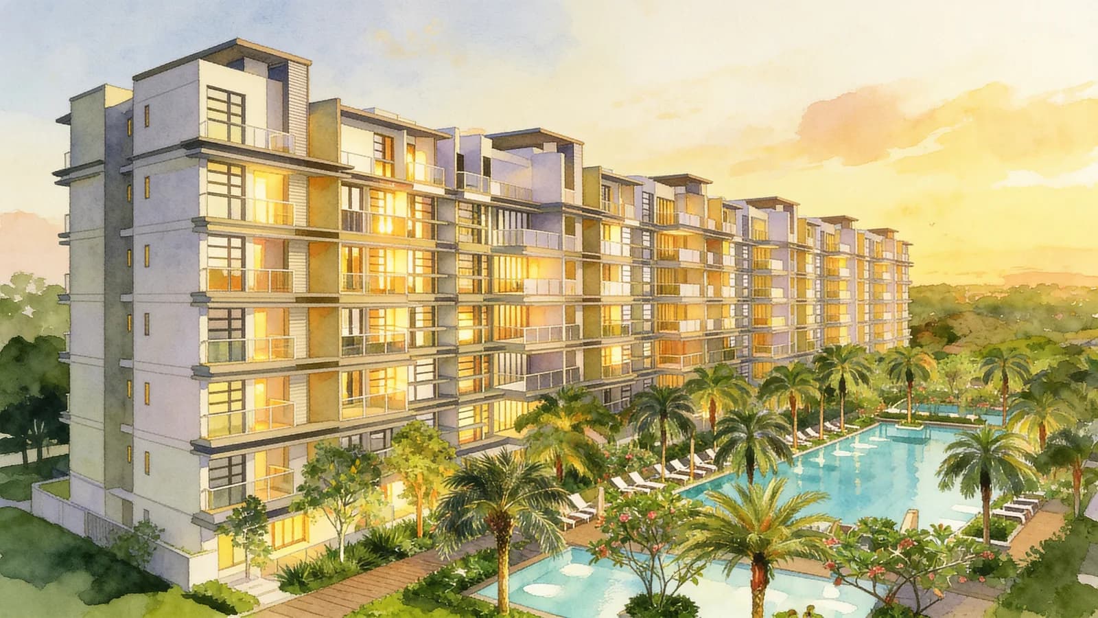 Hedges Park Condominium, an 8-storey condominium in Pasir Ris. Illustration is AI-generated.