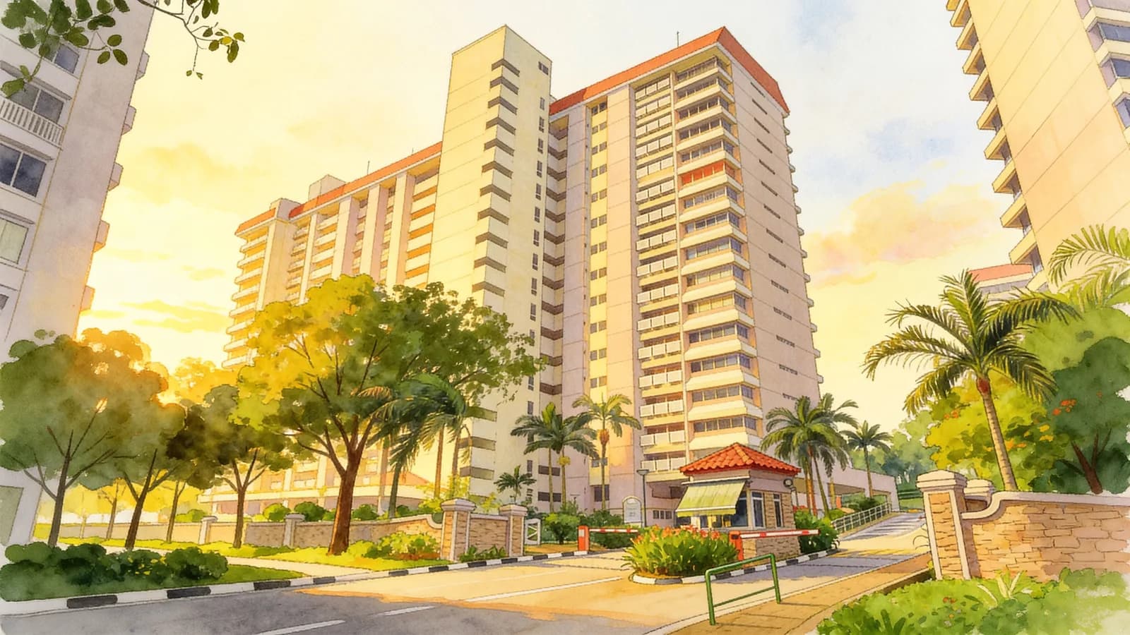 Ridgewood Condominium, a condominium in Bukit Timah. Illustration is AI-generated.