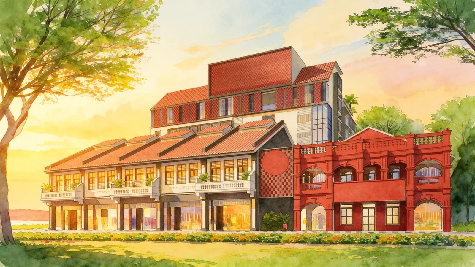 The Red House, a 5-storey apartment in Marine Parade. Illustration is AI-generated.