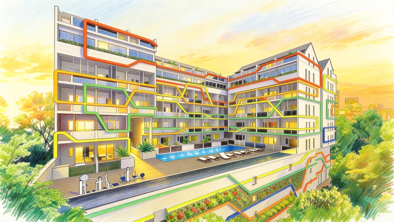 Park 1 Suites, a 6-storey condominium in Geylang. Illustration is AI-generated.