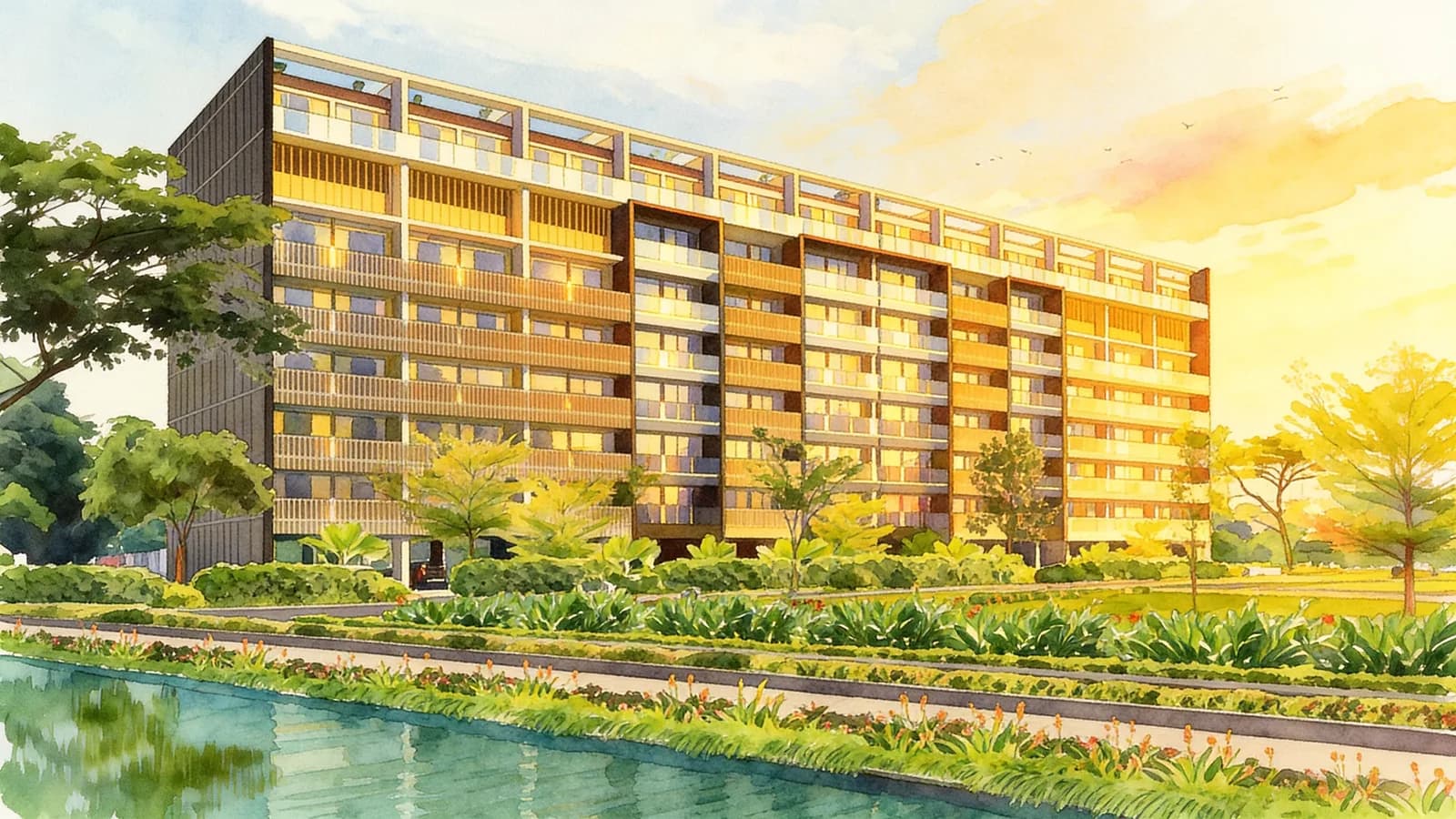 The Water Edge, an 8-storey condominium in Geylang. Illustration is AI-generated.
