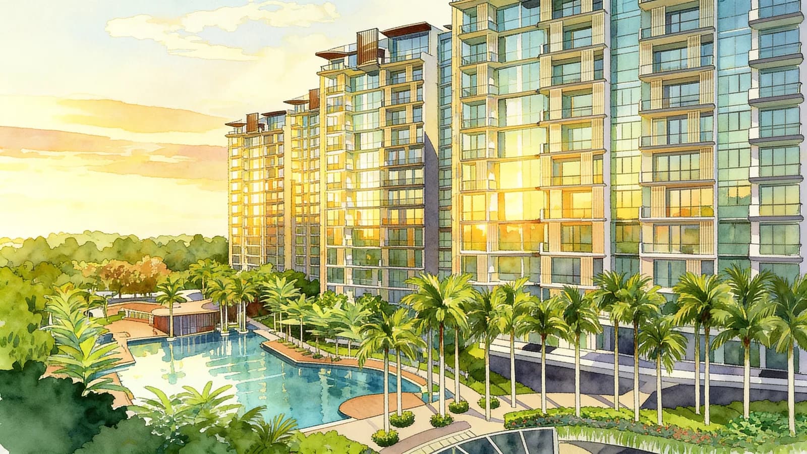 River Isles, a 17-storey condominium in Punggol. Illustration is AI-generated.
