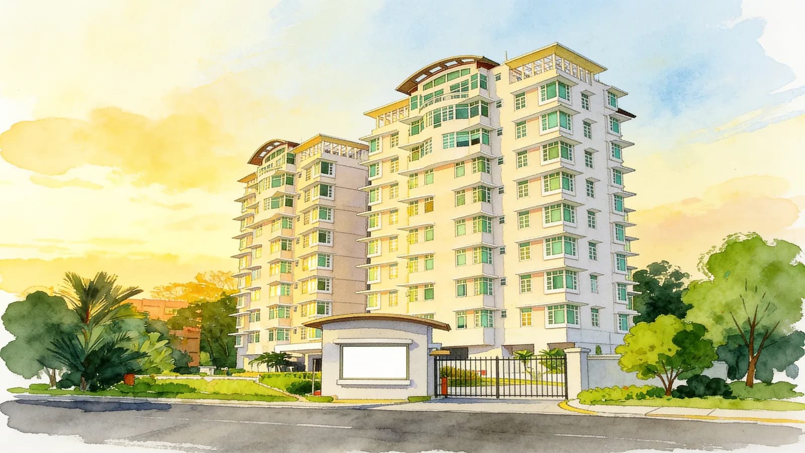The Twins, a condominium in Newton. Illustration is AI-generated.