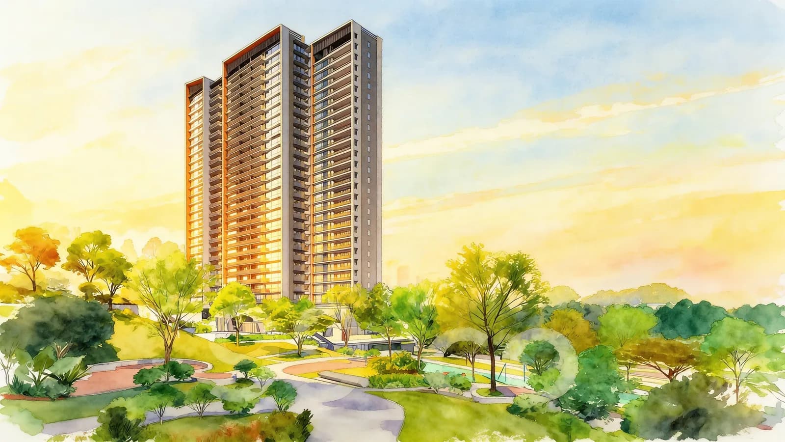 Blossoms By The Park, a 27-storey condominium in Queenstown. Illustration is AI-generated.
