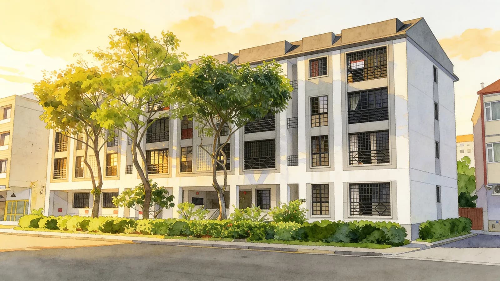 Rangoon Apartments, an apartment in Kallang. Illustration is AI-generated.