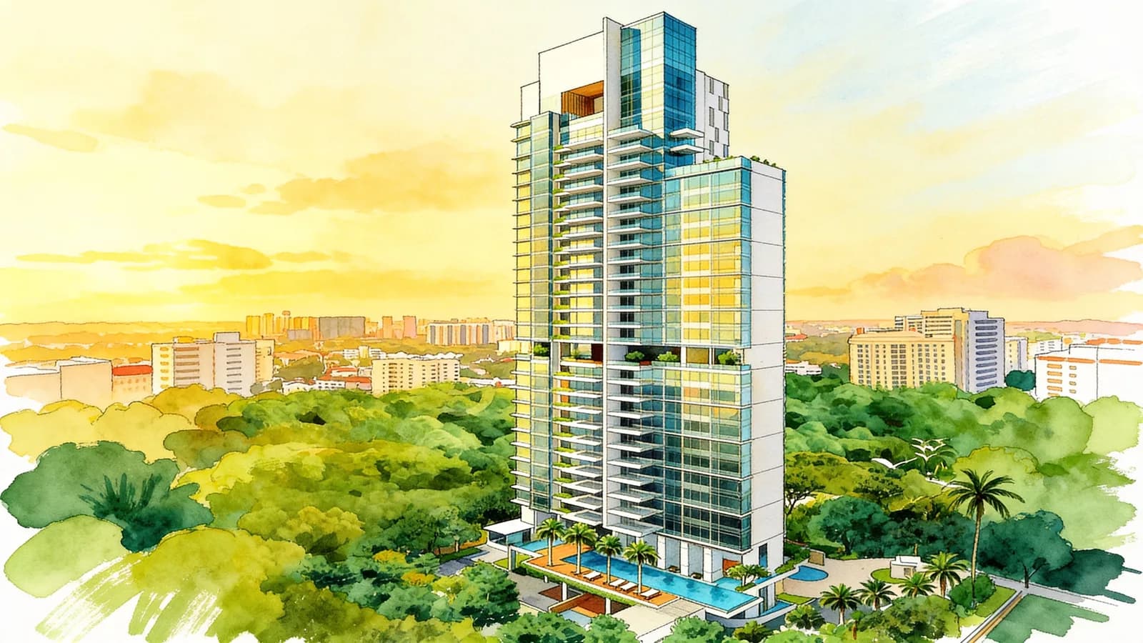 Leonie Parc View, an apartment in River Valley. Illustration is AI-generated.