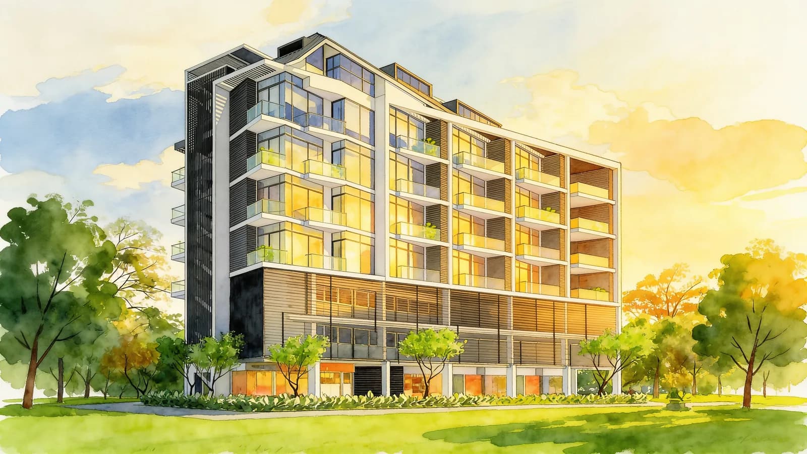 Studio8, a 6-storey condominium in Kallang. Illustration is AI-generated.