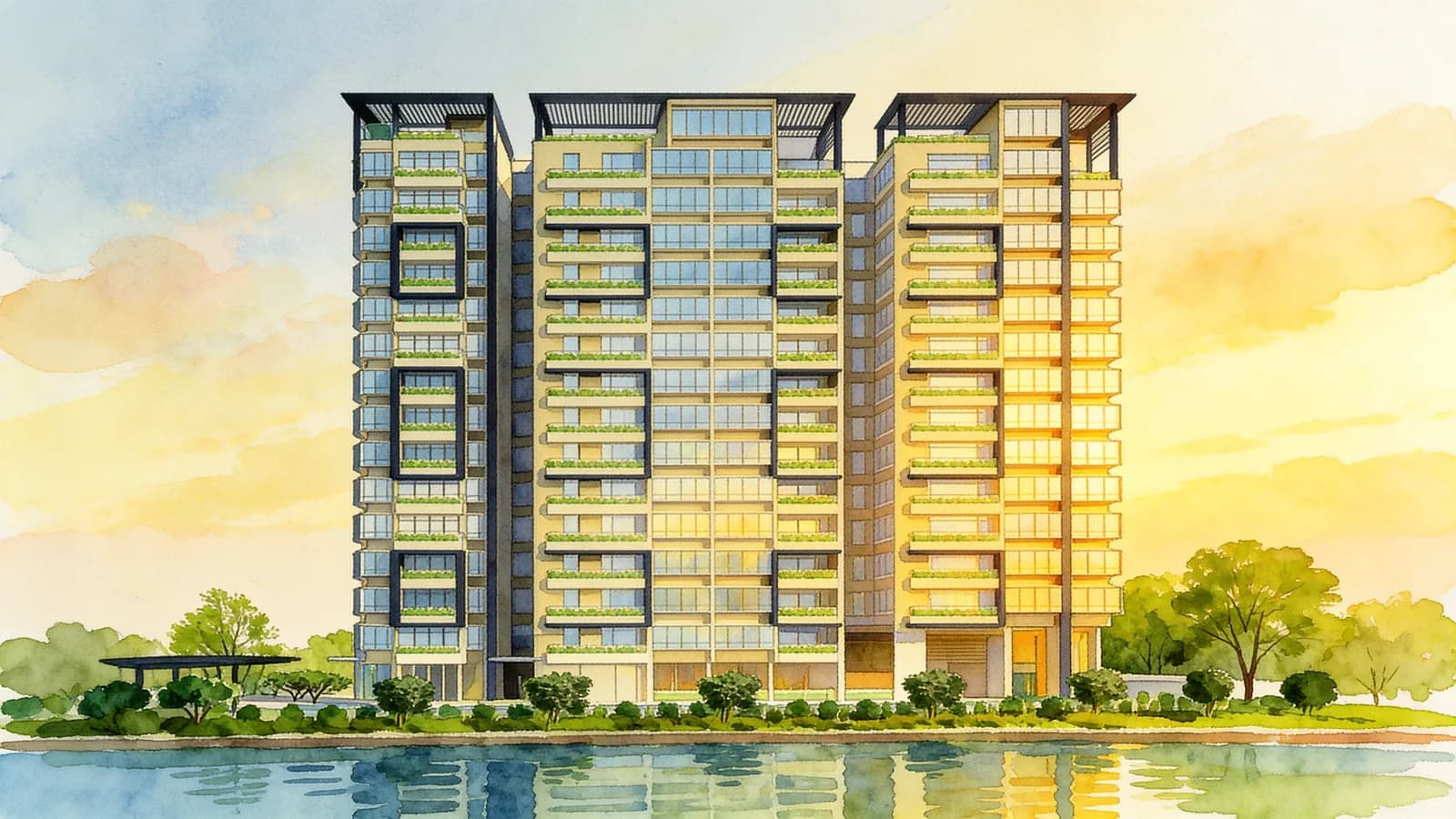 Riverside Melodies, an apartment in Kallang. Illustration is AI-generated.