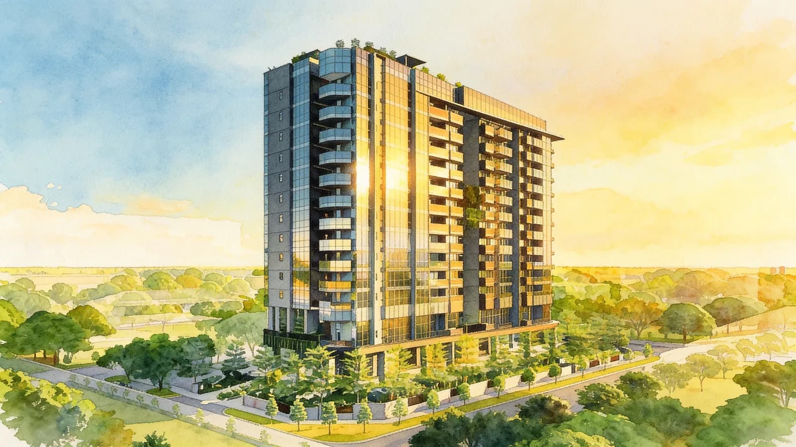 Arena Residences, a 14-storey condominium in Geylang. Illustration is AI-generated.