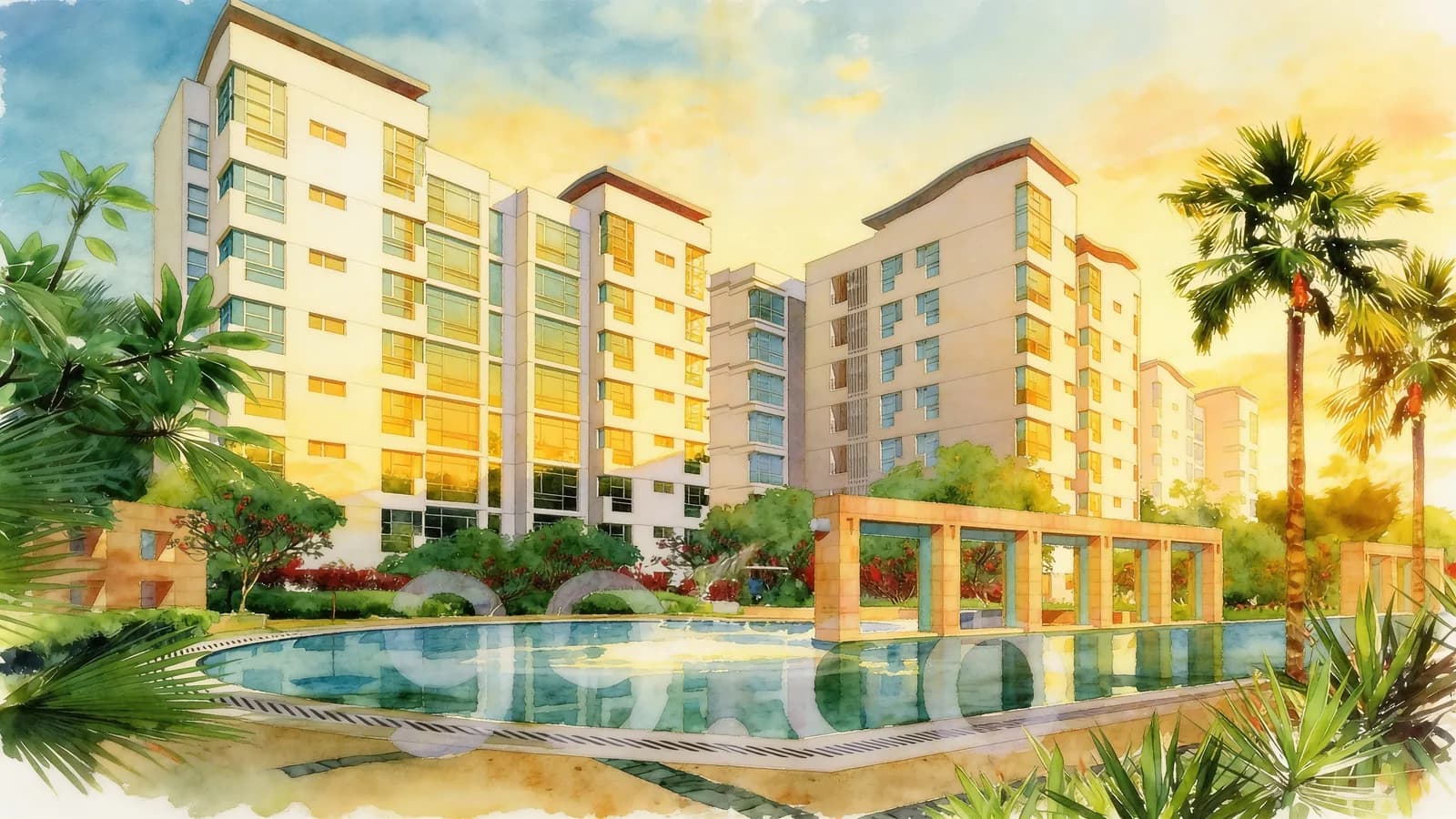 Dahlia Park Condominium, an 8-storey condominium in Pasir Ris. Illustration is AI-generated.