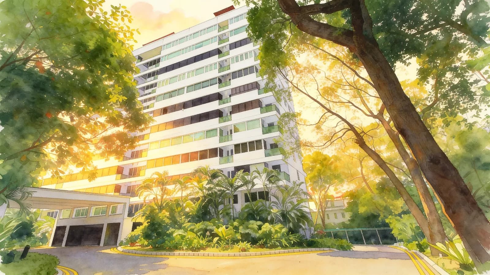 Holland Court, an apartment in Bukit Timah. Illustration is AI-generated.