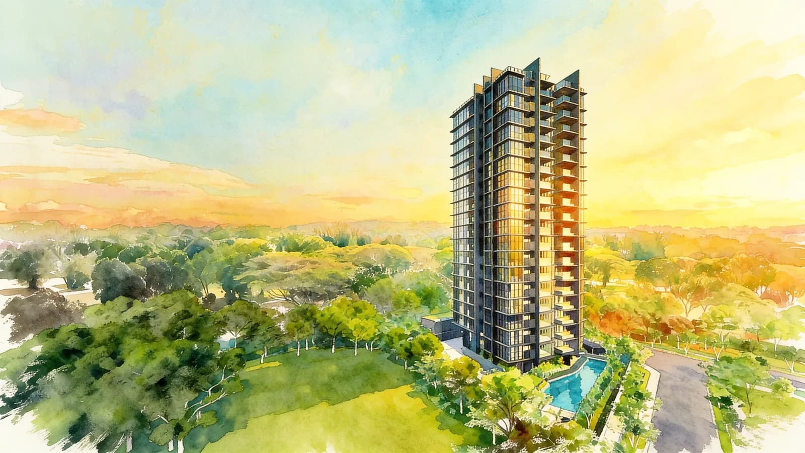 Fyve Derbyshire, a 19-storey condominium in Novena. Illustration is AI-generated.