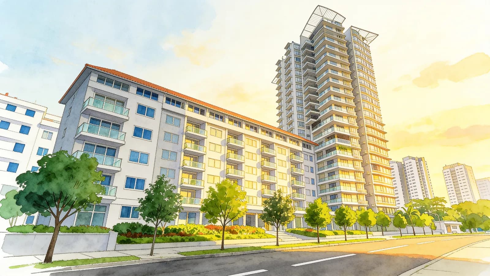 St. Michael's Condominium, a 9-storey condominium in Kallang. Illustration is AI-generated.