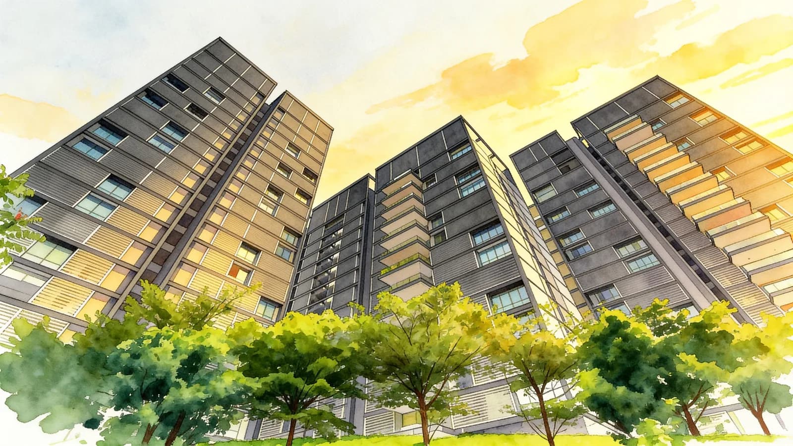 Urban Suites, a 20-storey condominium in Newton. Illustration is AI-generated.
