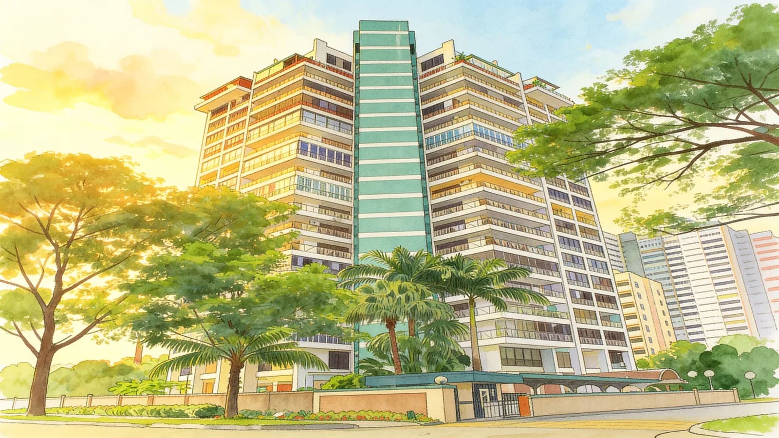 Nadia Mansions, an apartment in Novena. Illustration is AI-generated.