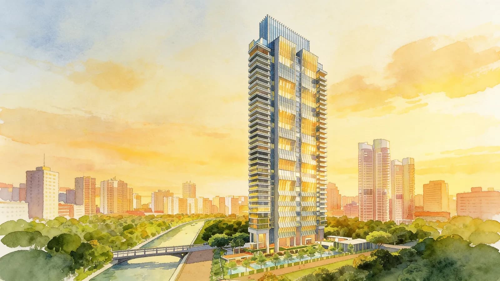 Centennia Suites, a 35-storey condominium in Singapore River. Illustration is AI-generated.