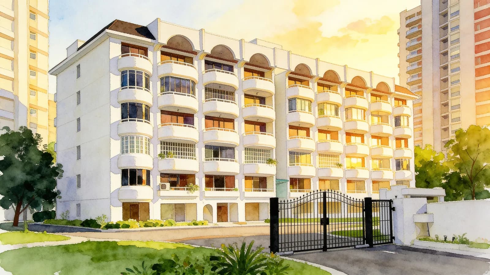 Kingsley Mansions, an apartment in Novena. Illustration is AI-generated.