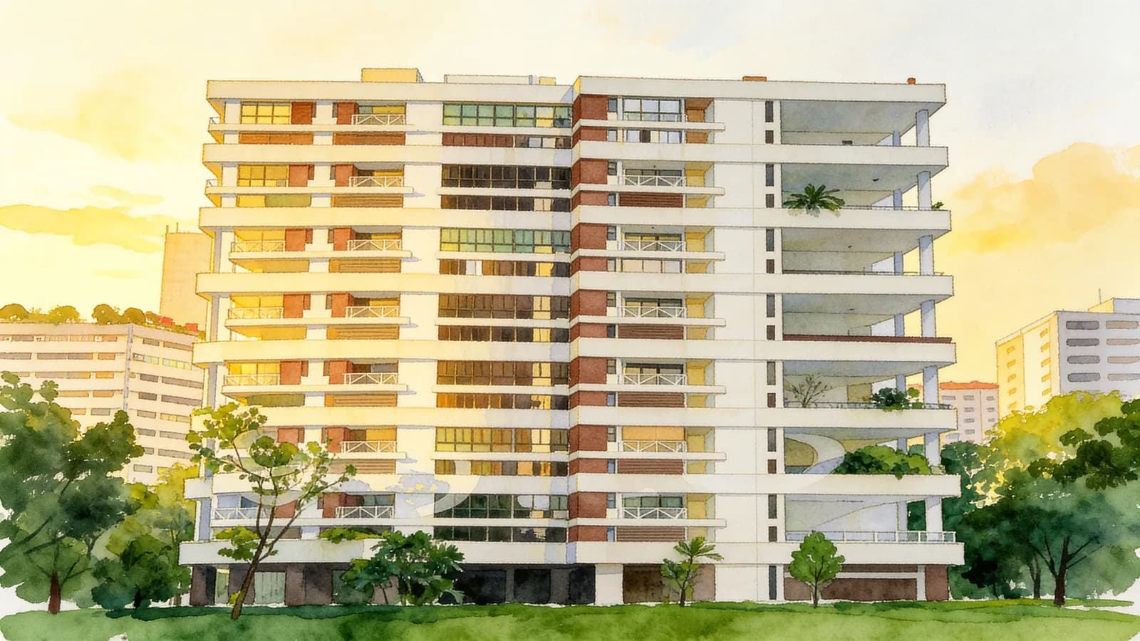 Trendale Tower, a condominium in Newton. Illustration is AI-generated.
