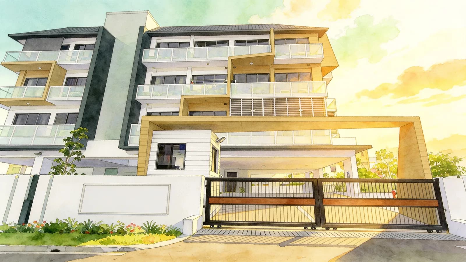 8 Farrer Suites, a 5-storey apartment in Kallang. Illustration is AI-generated.