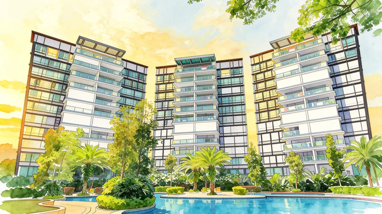 Double Bay Residences, a 13-storey condominium in Tampines. Illustration is AI-generated.