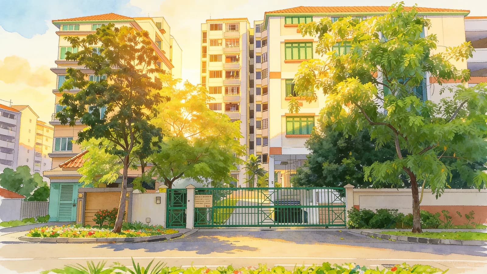Regal Court, an apartment in Novena. Illustration is AI-generated.