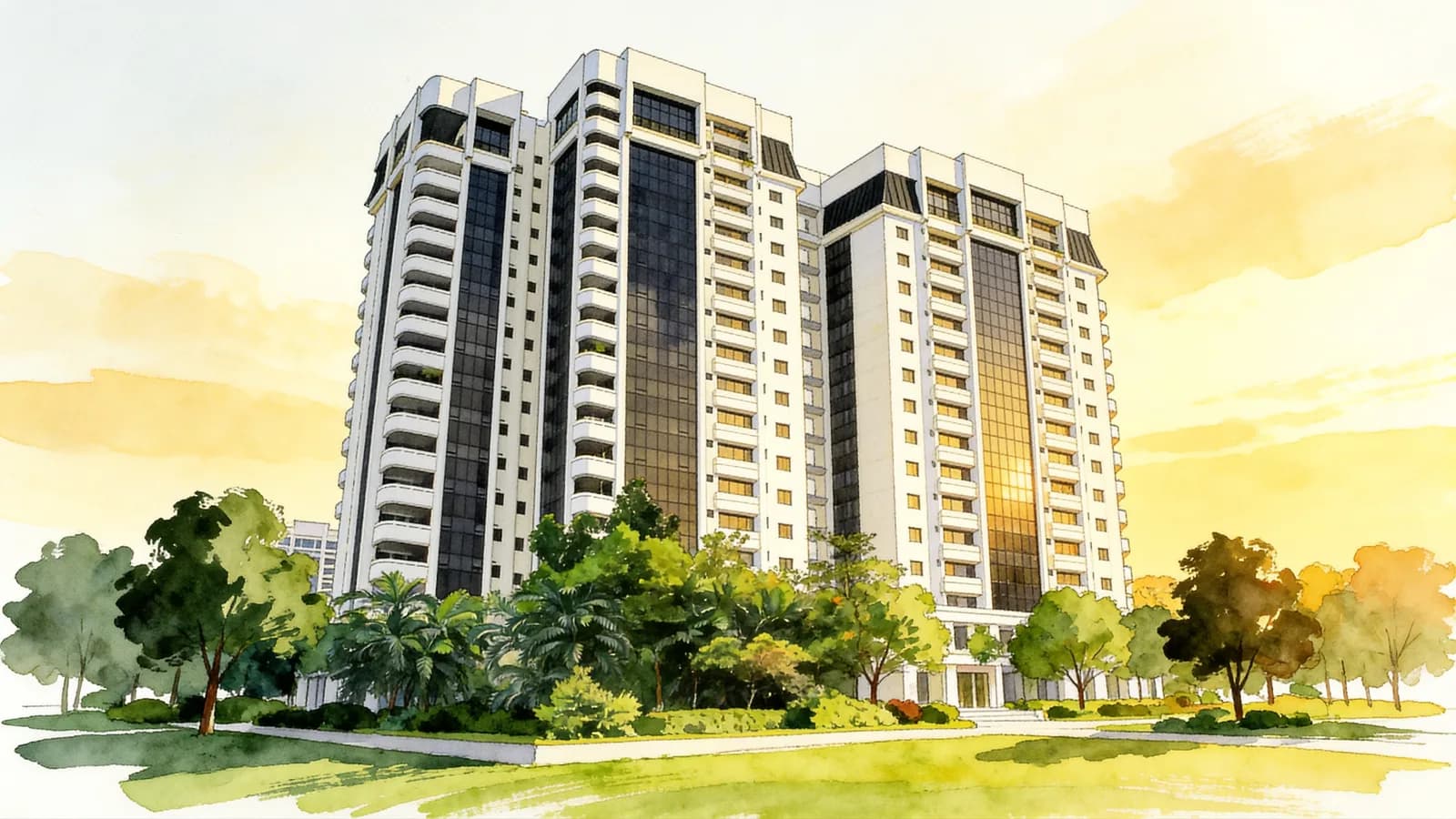 The Claymore, a 26-storey condominium in Newton. Illustration is AI-generated.