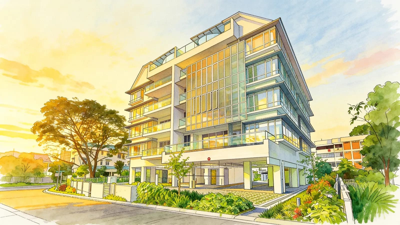 Hertford Collection, an apartment in Kallang. Illustration is AI-generated.